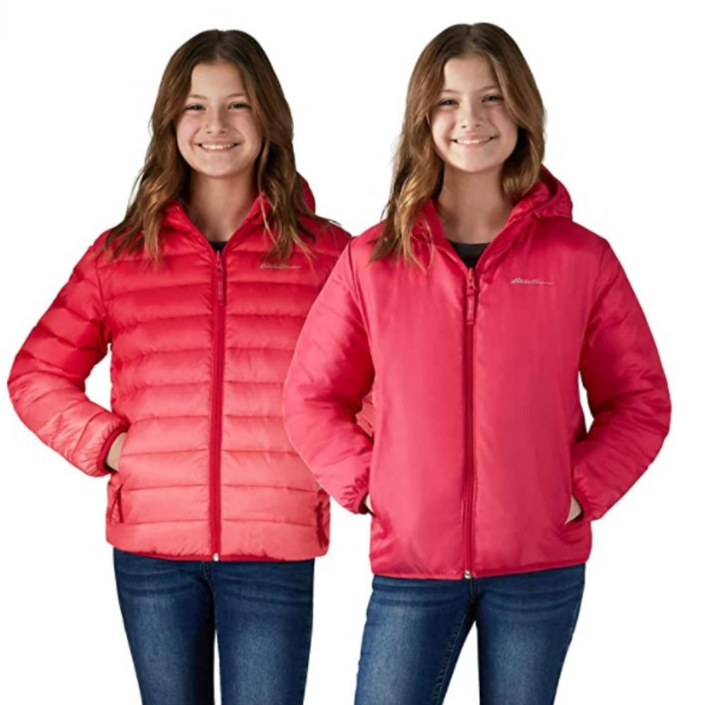 Eddie Bauer Youth Reversible Down Jacket - Red/ Pink